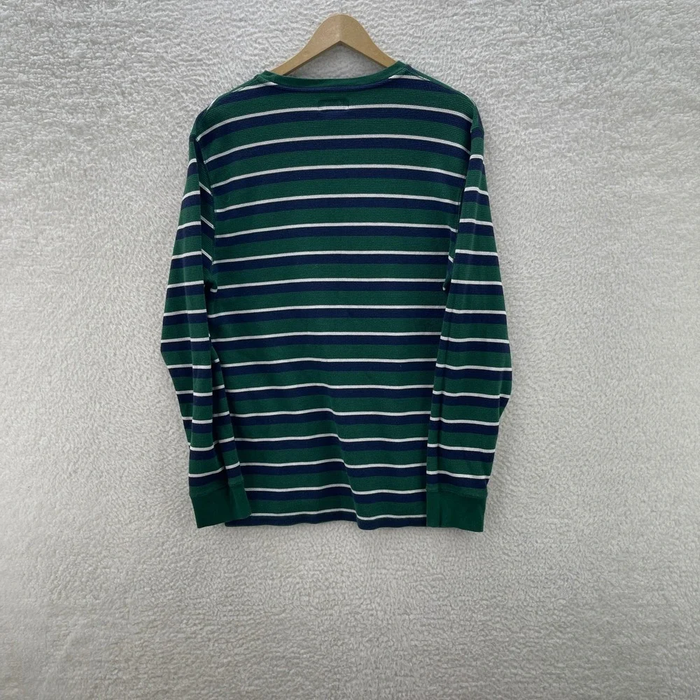 Polo Ralph Lauren Shirt Mens M* Green Blue Thermal Waffle Knit Striped Y2K Surf